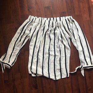 Express Off the Shoulder Stripes Tie Knot Top